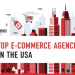 A blog banner image with tile written Top 10 Ecommerce Agencies in the USA and buildings
