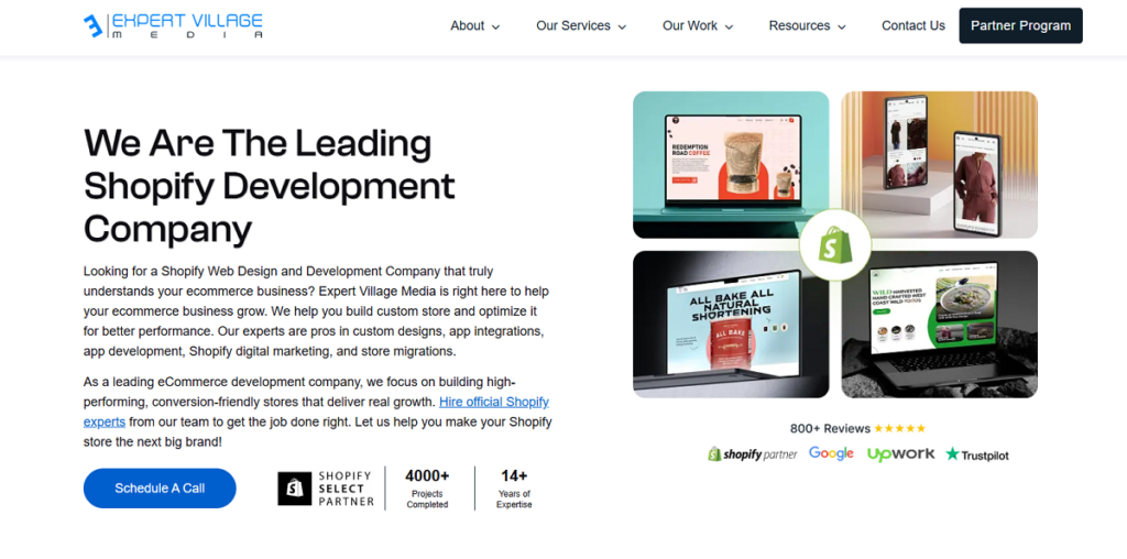 Expert Village Media an ecommerce migration company's home page