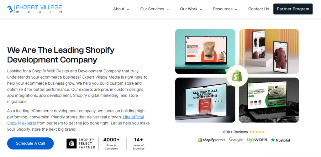 Expert Village Media an ecommerce migration company's home page
